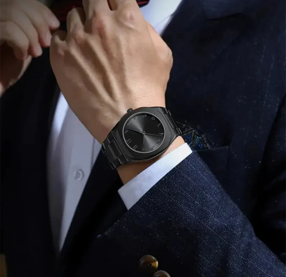 Black Aura Quartz Watch – Stylish Analog Watch For Men & Boys - Classy Pk